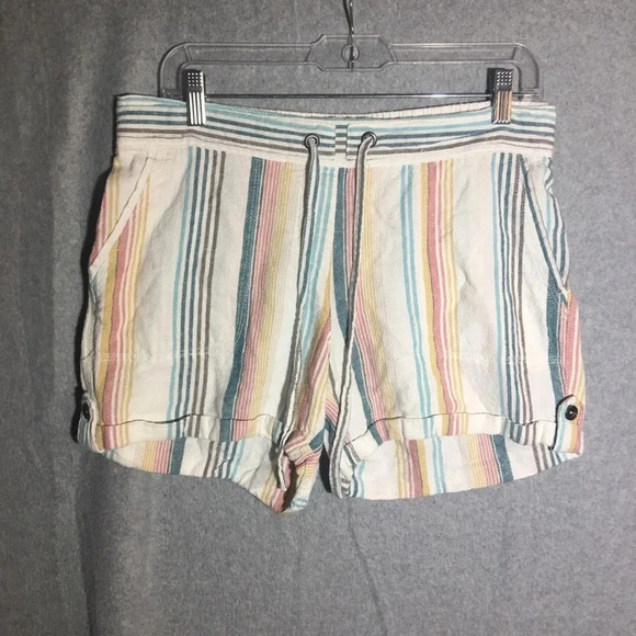 Womens Per Se Shorts Colorful Striped Linen Lagenlook Summer Boho Beachy Pastel - Picture 1 of 7